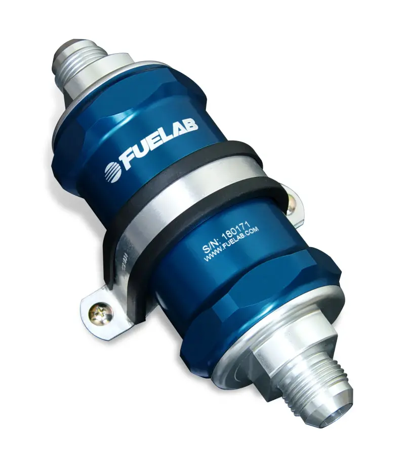 Fuelab 818 Stainless Steel Inline Fuel Filter – -6An Inlet / -8An Outlet, 100-Micron Rating, Blue Finish 1
