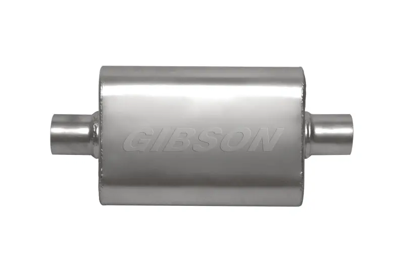 Gibson Superflow Center/Center Oval Stainless Steel Muffler — 4" X 9" X 13", 2.25" Inlet/Outlet 1