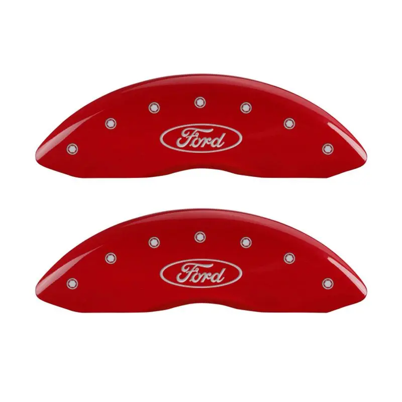 Mgp Engraved 4-Piston Caliper Covers – Ford Red & Silver Finish With Oval Logo 1