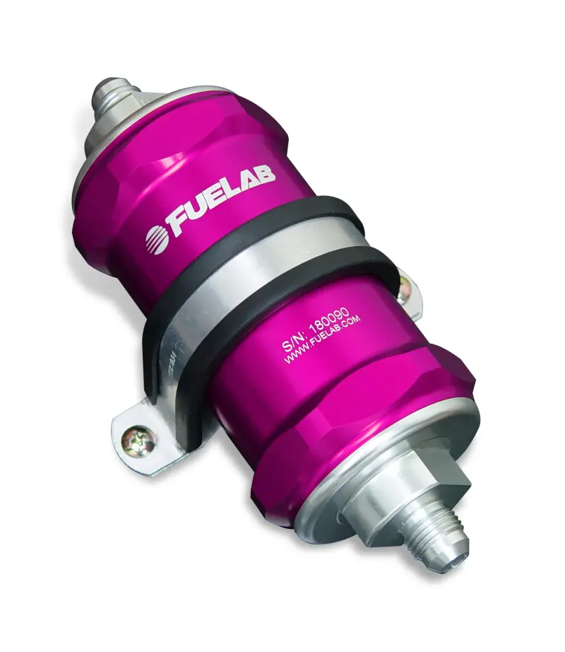 Fuelab 848 In-Line Fuel Filter Standard -8An In/Out 100 Micron Stainless W/Check Valve - Purple 1