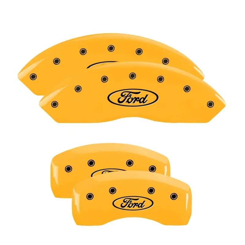 Mgp Engraved Oval-Logo Caliper Covers – Front & Rear, Ford Yellow Finish With Black Chrome Trim 1